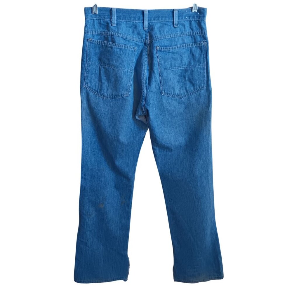 30x31 Vintage Bootcut Jeans 1970's Distress Orange Stitching Flappy Hippy usa